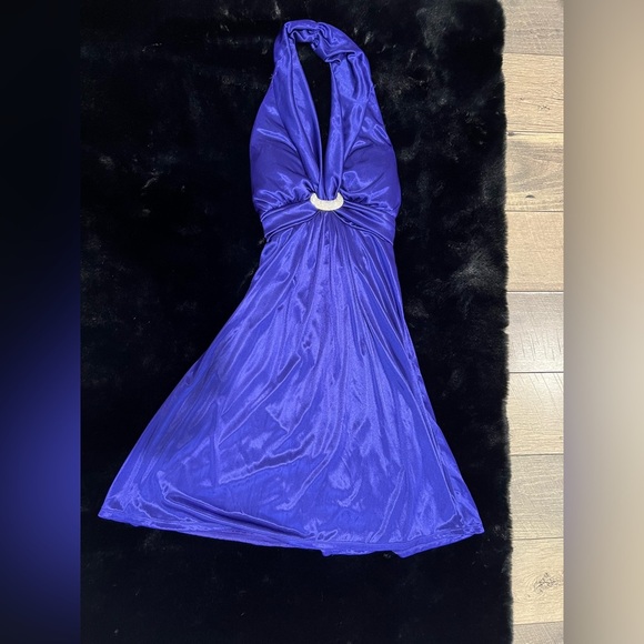 MyMichelle Purple Halter Dress Satin Shine Party Cocktail Y2K Rhinestone Small - Picture 3 of 8